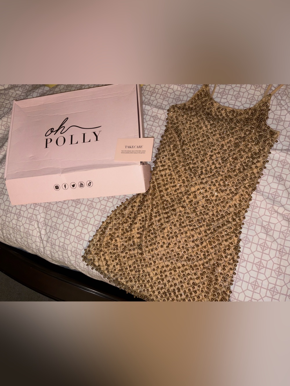 Oh Polly Gold Beaded Slip Dress